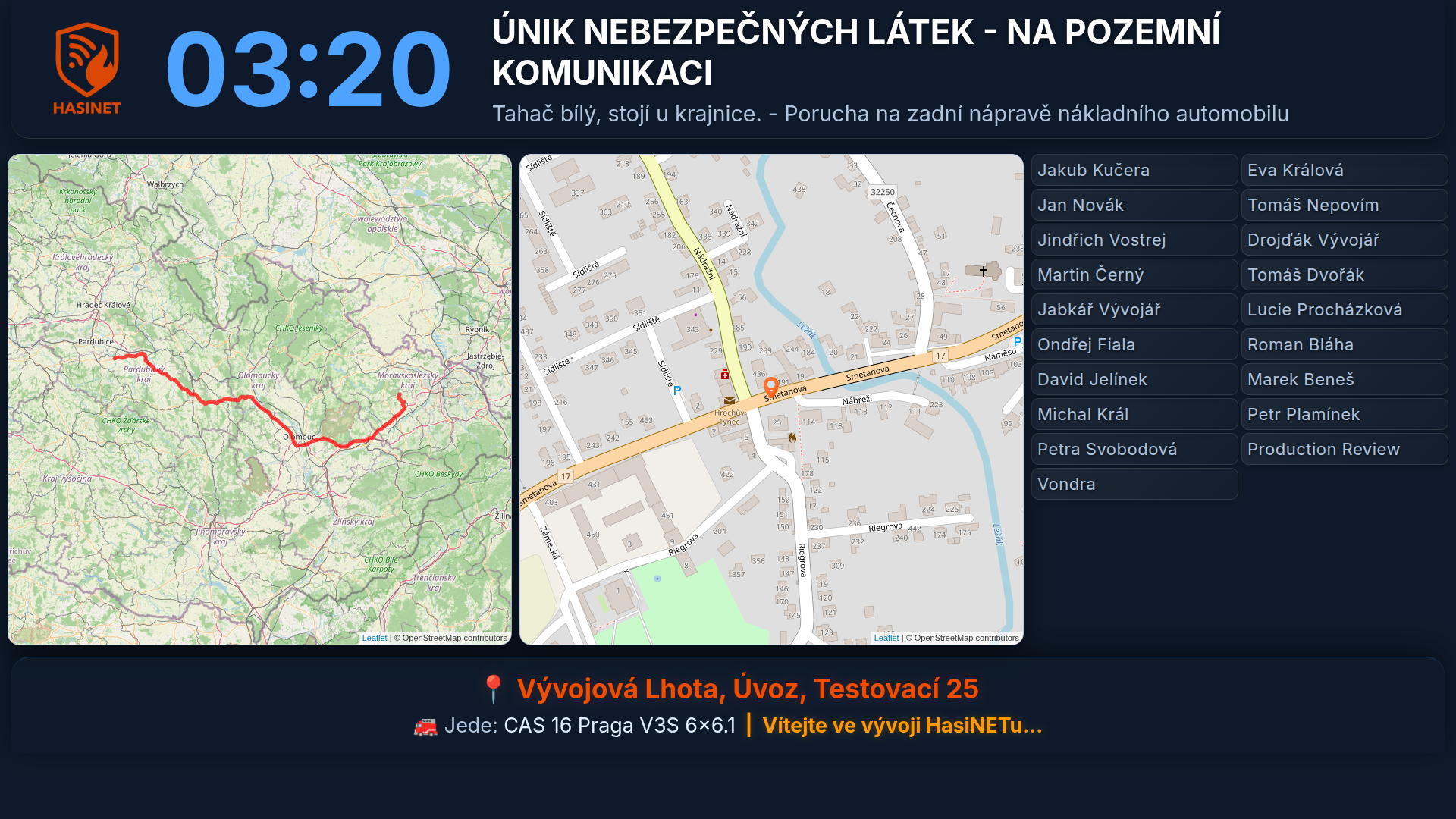 Při požáru či jiném výjezdu k zásahu se promění v sérii map a přehled o stavu jednotky